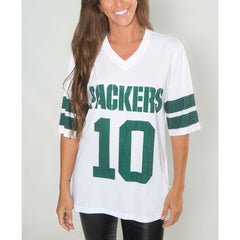 NFL Green Bay Packers Jordan Love  Cuce Women's Crystal V-Neck Tunic