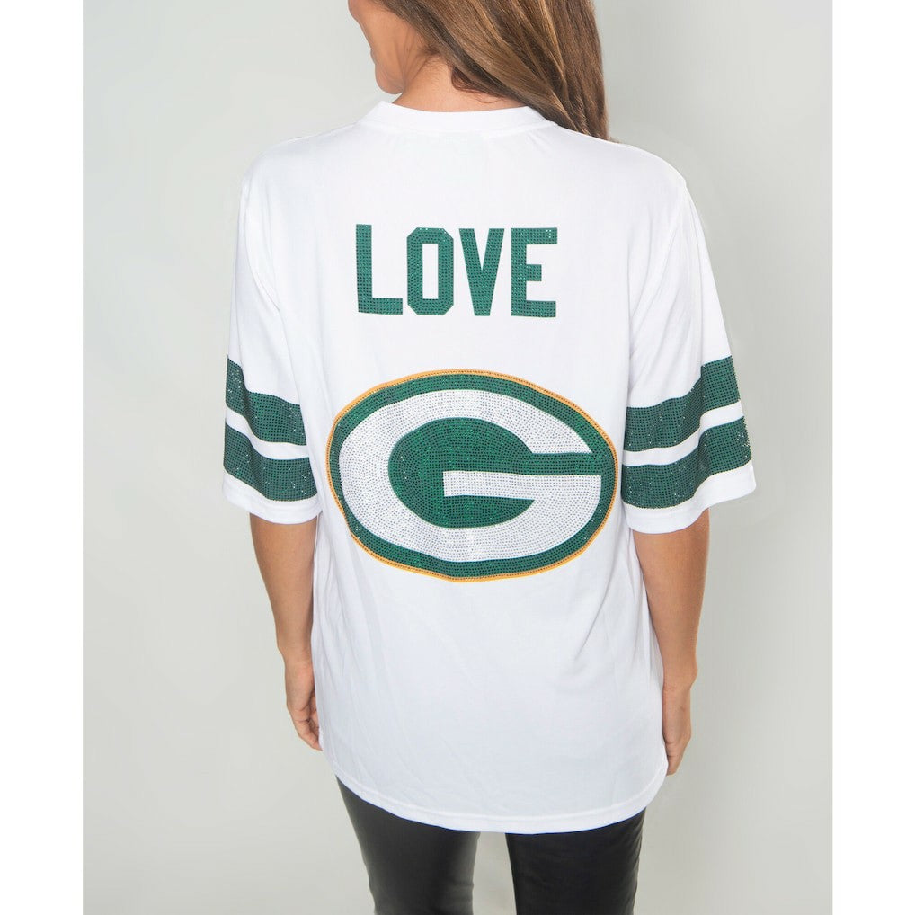NFL Green Bay Packers Jordan Love  Cuce Women's Crystal V-Neck Tunic