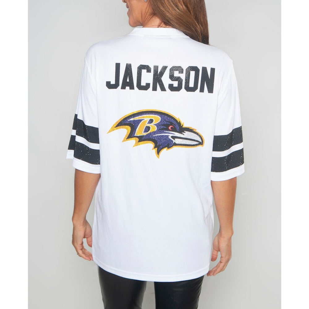NFL Baltimore Ravens Lamar Jackson  Cuce Women's Crystal V-Neck Tunic