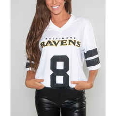 NFL Baltimore Ravens Lamar Jackson  Cuce Women's Crystal V-Neck Tunic