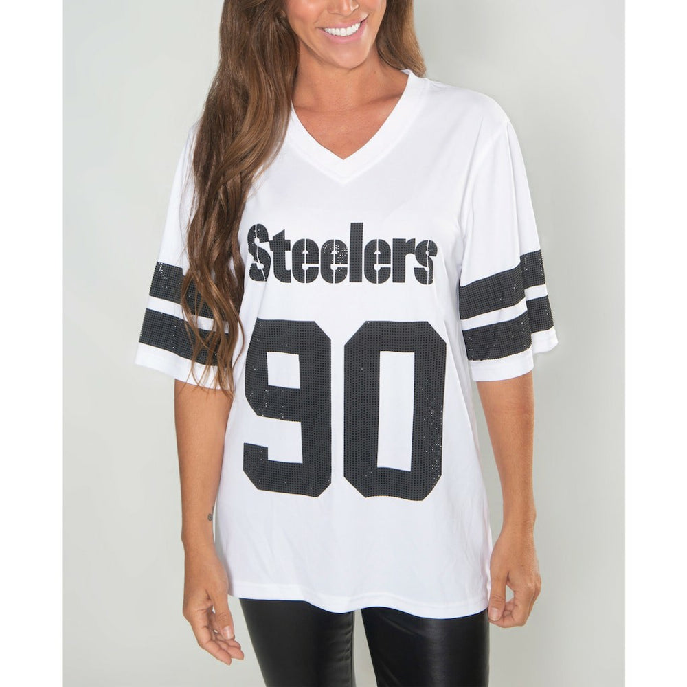 NFL Pittsburgh Steelers T.J. Watt  Cuce Women's Crystal V-Neck Tunic