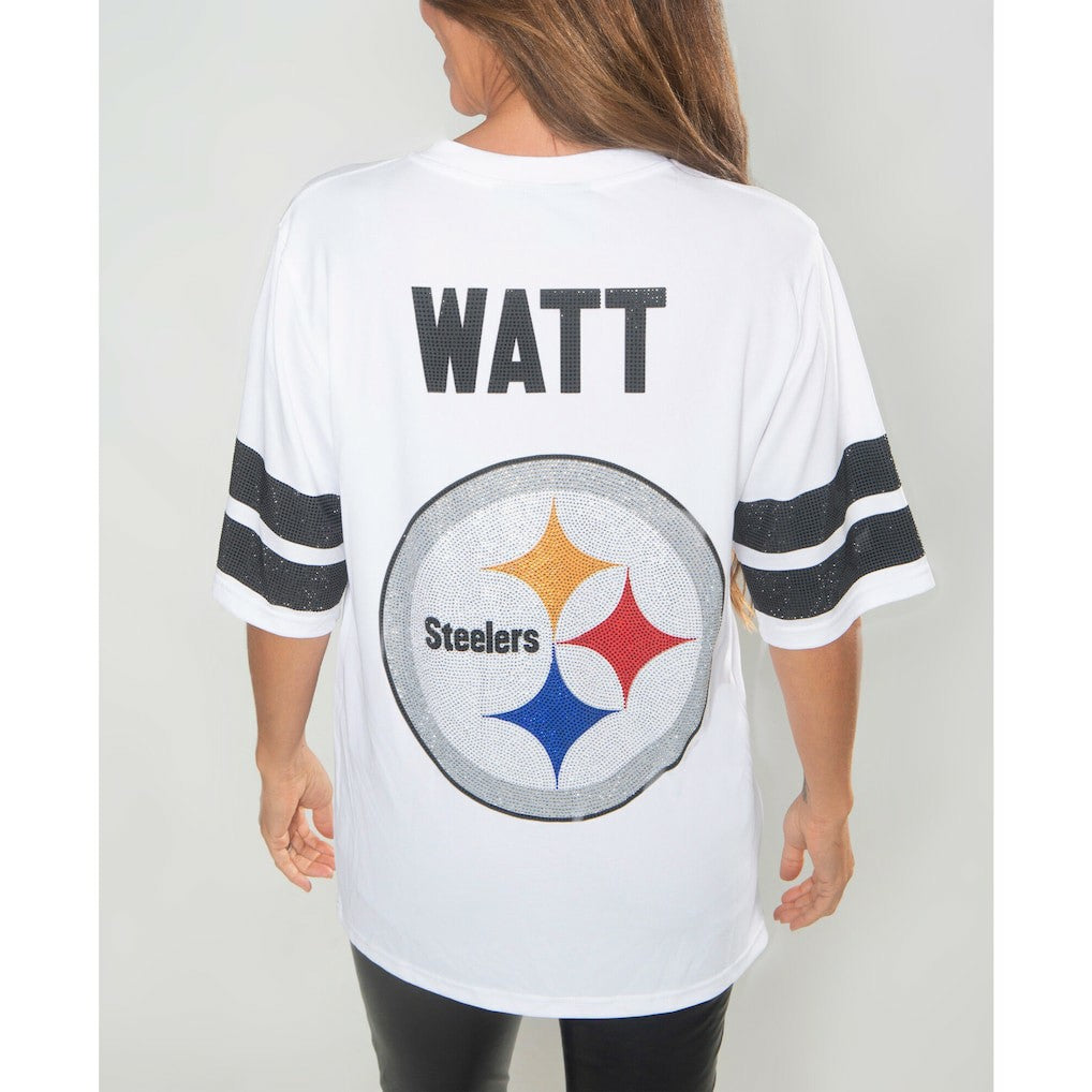 NFL Pittsburgh Steelers T.J. Watt  Cuce Women's Crystal V-Neck Tunic