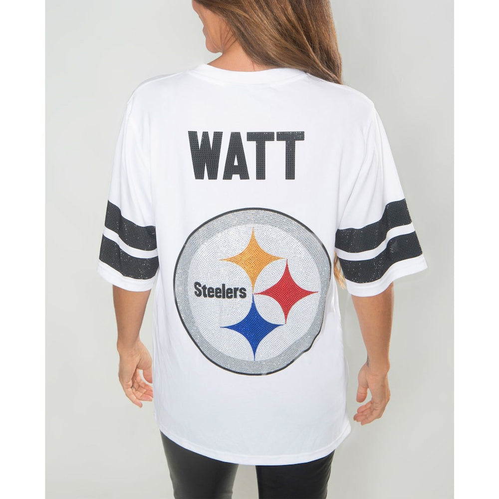 NFL Pittsburgh Steelers T.J. Watt  Cuce Women's Crystal V-Neck Tunic