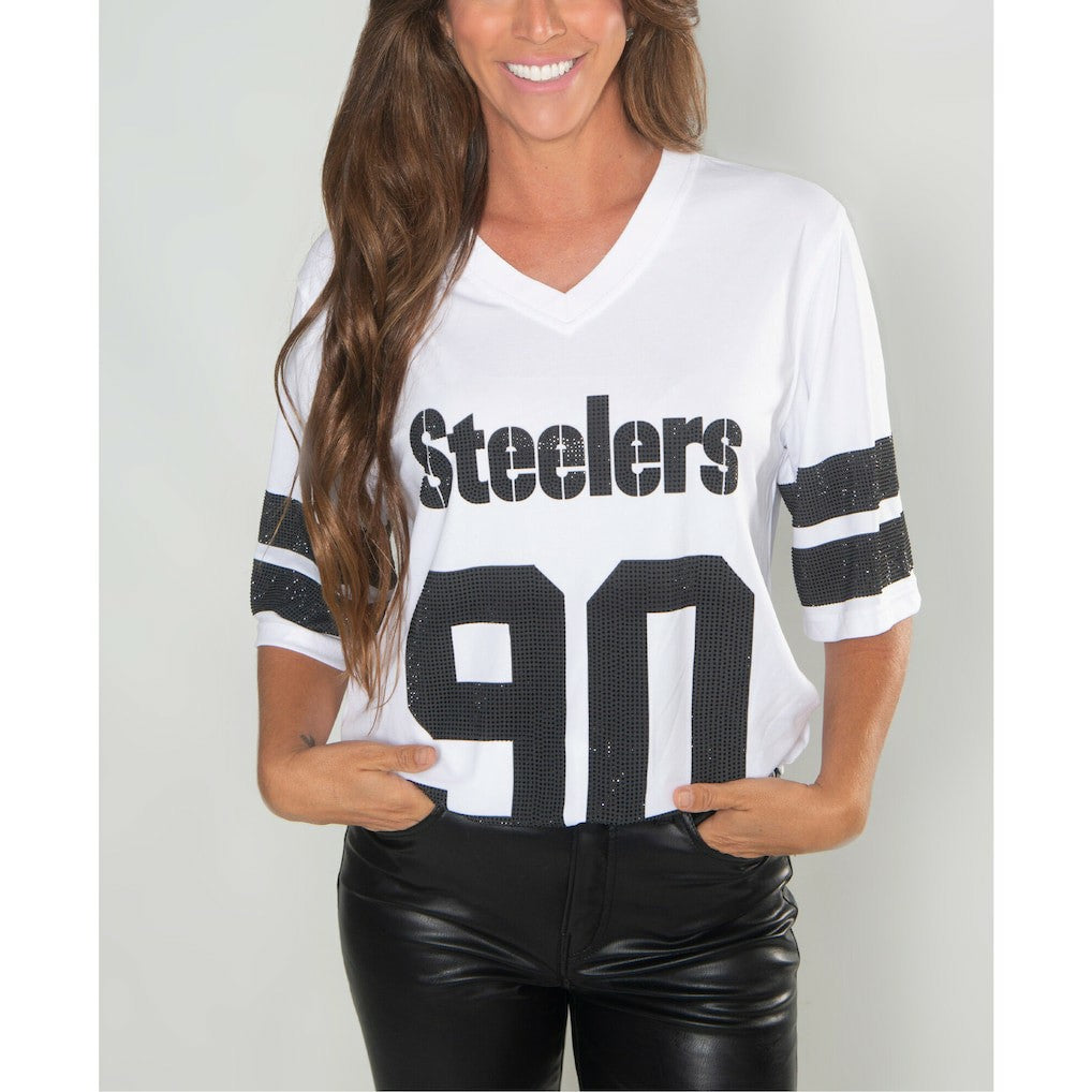 NFL Pittsburgh Steelers T.J. Watt  Cuce Women's Crystal V-Neck Tunic