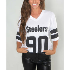 NFL Pittsburgh Steelers T.J. Watt  Cuce Women's Crystal V-Neck Tunic