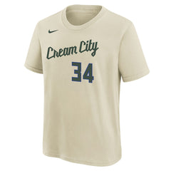 Giannis Antetokounmpo Milwaukee Bucks Youth 2025/26 City Edition Name & Number T-Shirt - Cream | Nike outlet