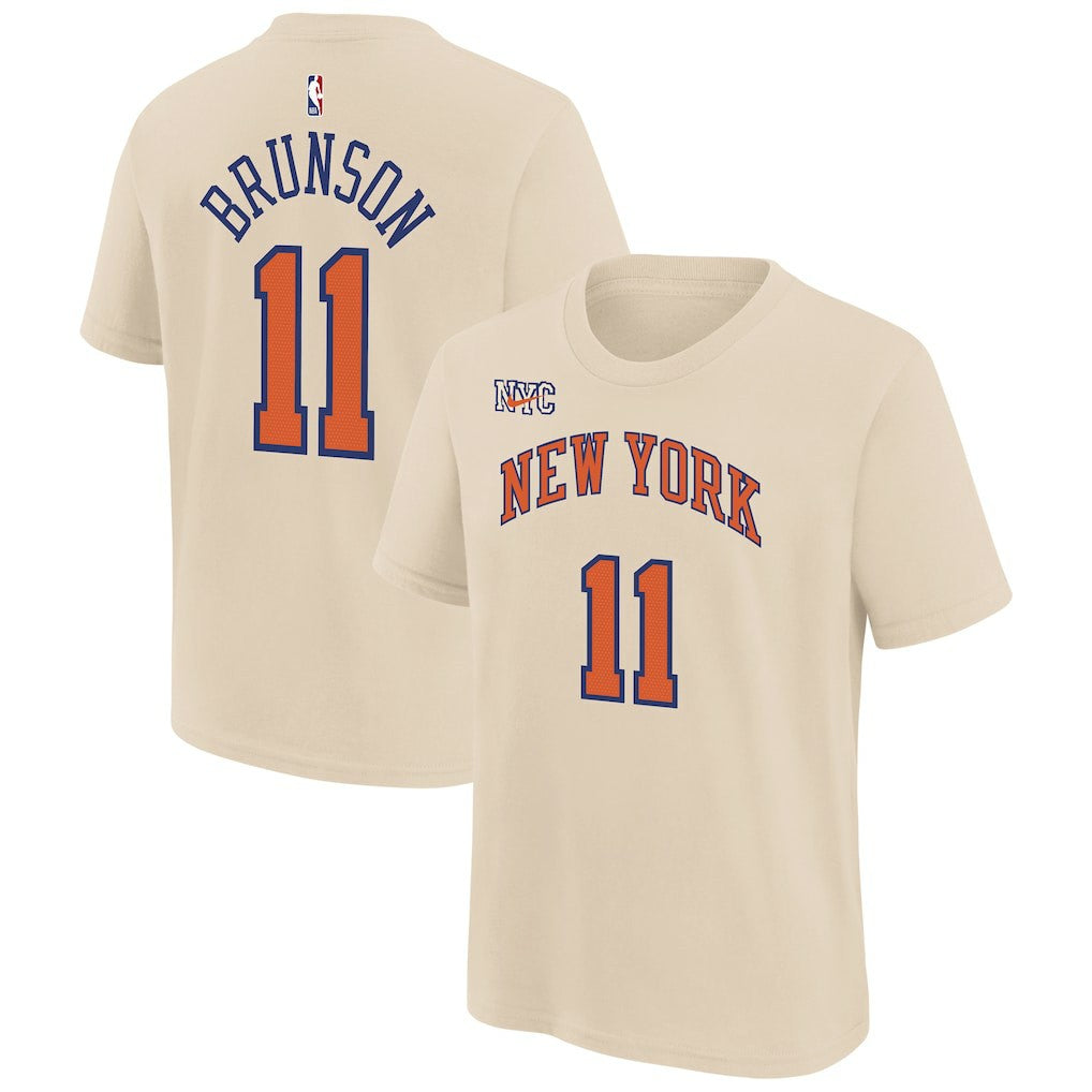 Jalen Brunson New York Knicks Youth 2025/26 City Edition Name & Number T-Shirt - Cream | Nike for sale