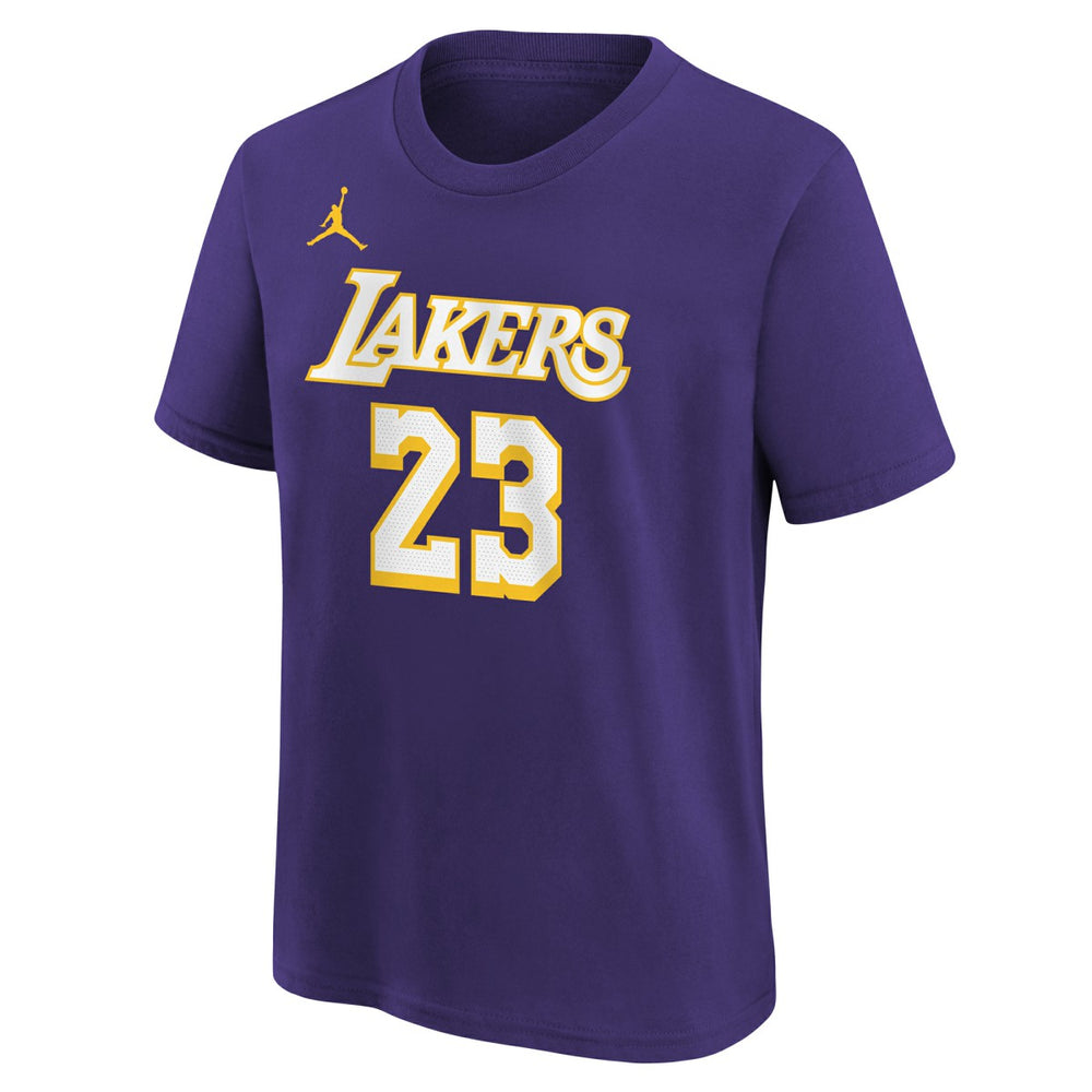 LeBron James Los Angeles Lakers Jordan Brand Youth Statement Edition Name & Number T-Shirt - Purple for sale