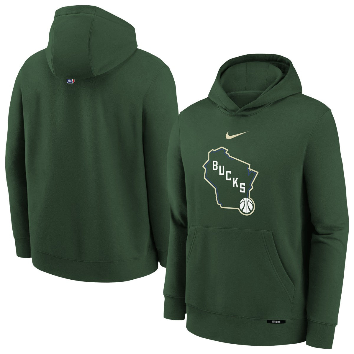Milwaukee Bucks Youth 2025/26 City Edition Club Fleece Pullover Hoodie - Hunter Green | Nike on sale