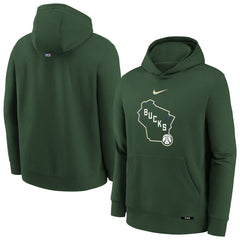 Milwaukee Bucks Youth 2025/26 City Edition Club Fleece Pullover Hoodie - Hunter Green | Nike on sale