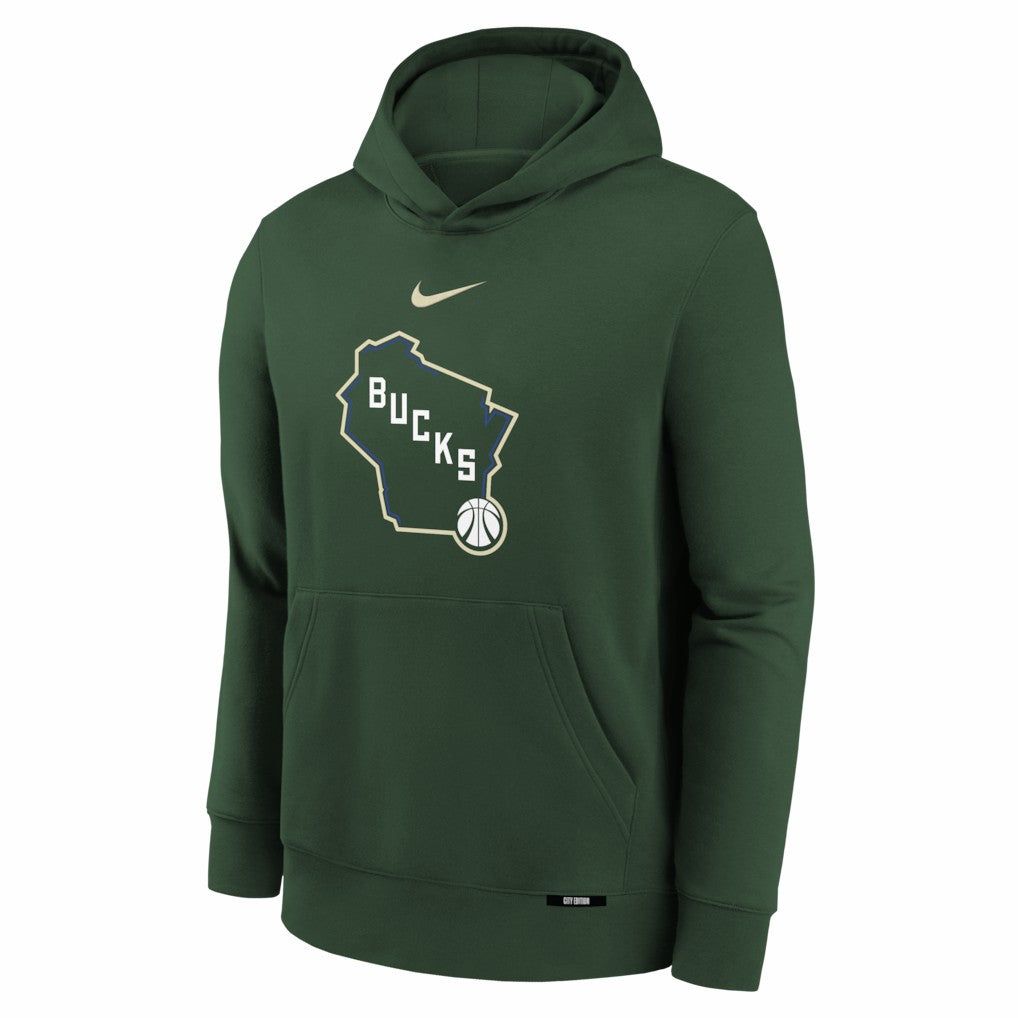 Milwaukee Bucks Youth 2025/26 City Edition Club Fleece Pullover Hoodie - Hunter Green | Nike on sale
