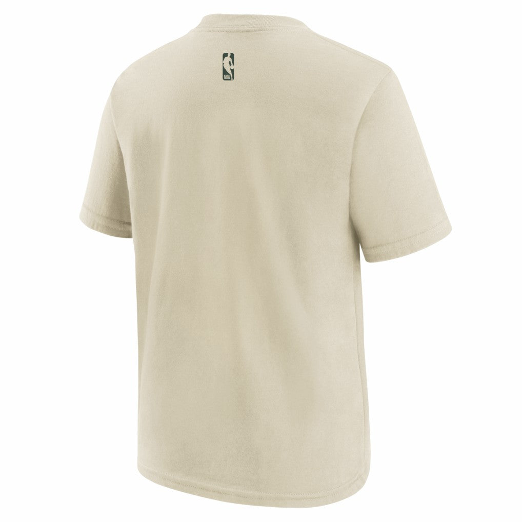 Milwaukee Bucks Youth 2025/26 City Edition Max90 T-Shirt - Cream/Hunter Green | Nike on sale