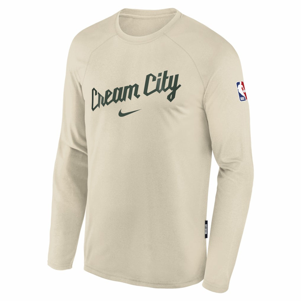 Milwaukee Bucks Youth 2025/26 City Edition Dri-Fit Long Sleeve Game Top - White | Nike for sale