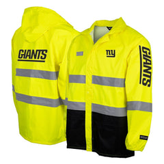 NFL New York Giants Hi-Vis Safety Waterproof Rainshell Full-Zip Hooded Jacket