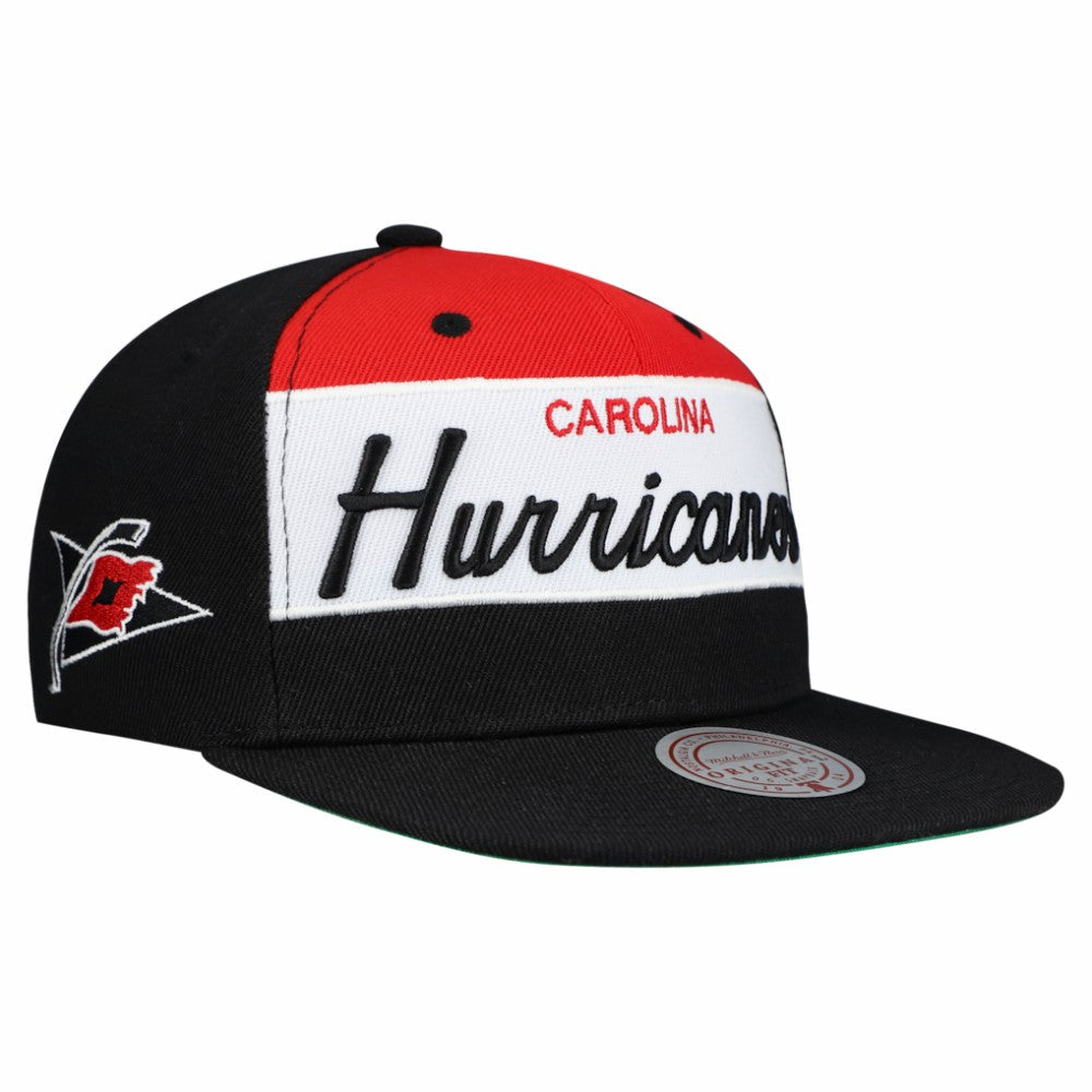 Carolina Hurricanes Mitchell & Ness Retro Script Colorblock Snapback Hat