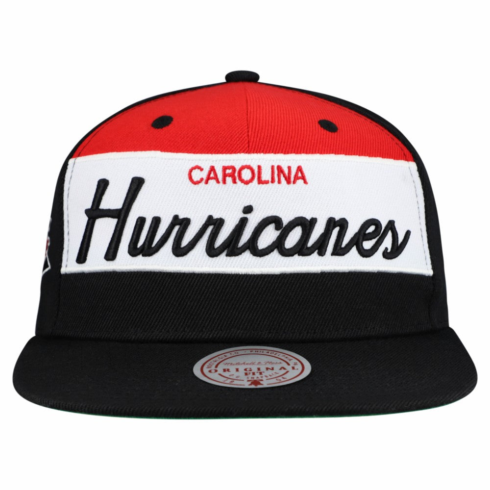 Carolina Hurricanes Mitchell & Ness Retro Script Colorblock Snapback Hat