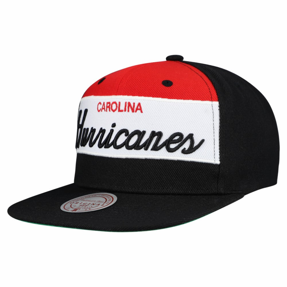 Carolina Hurricanes Mitchell & Ness Retro Script Colorblock Snapback Hat