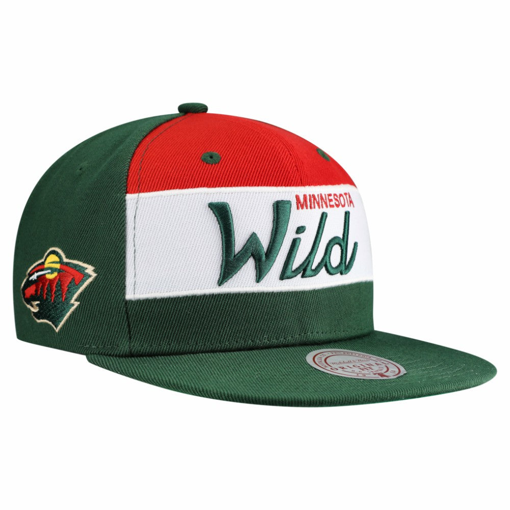 Minnesota Wild Mitchell & Ness Retro Script Colorblock Snapback Hat