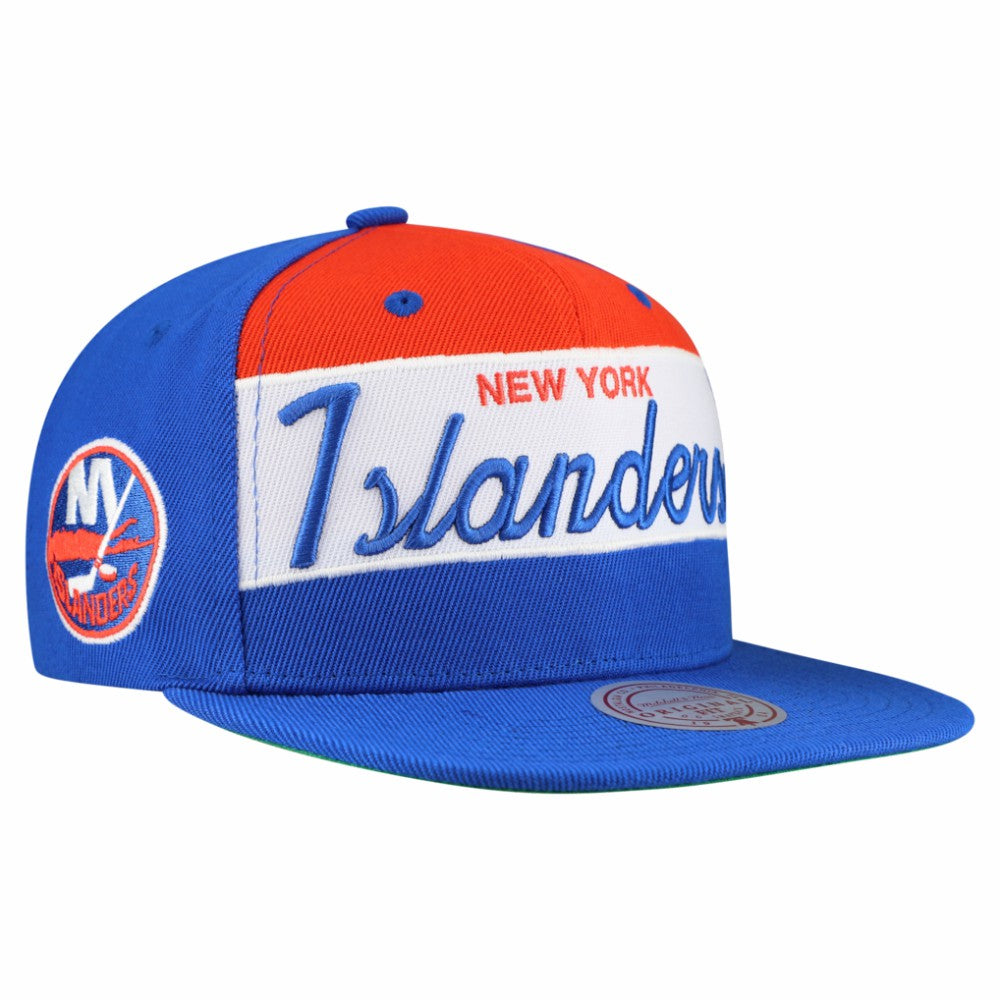 New York Islanders Mitchell & Ness Retro Script Colorblock Snapback Hat