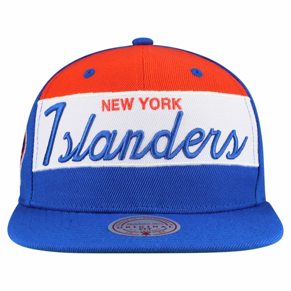 New York Islanders Mitchell & Ness Retro Script Colorblock Snapback Hat