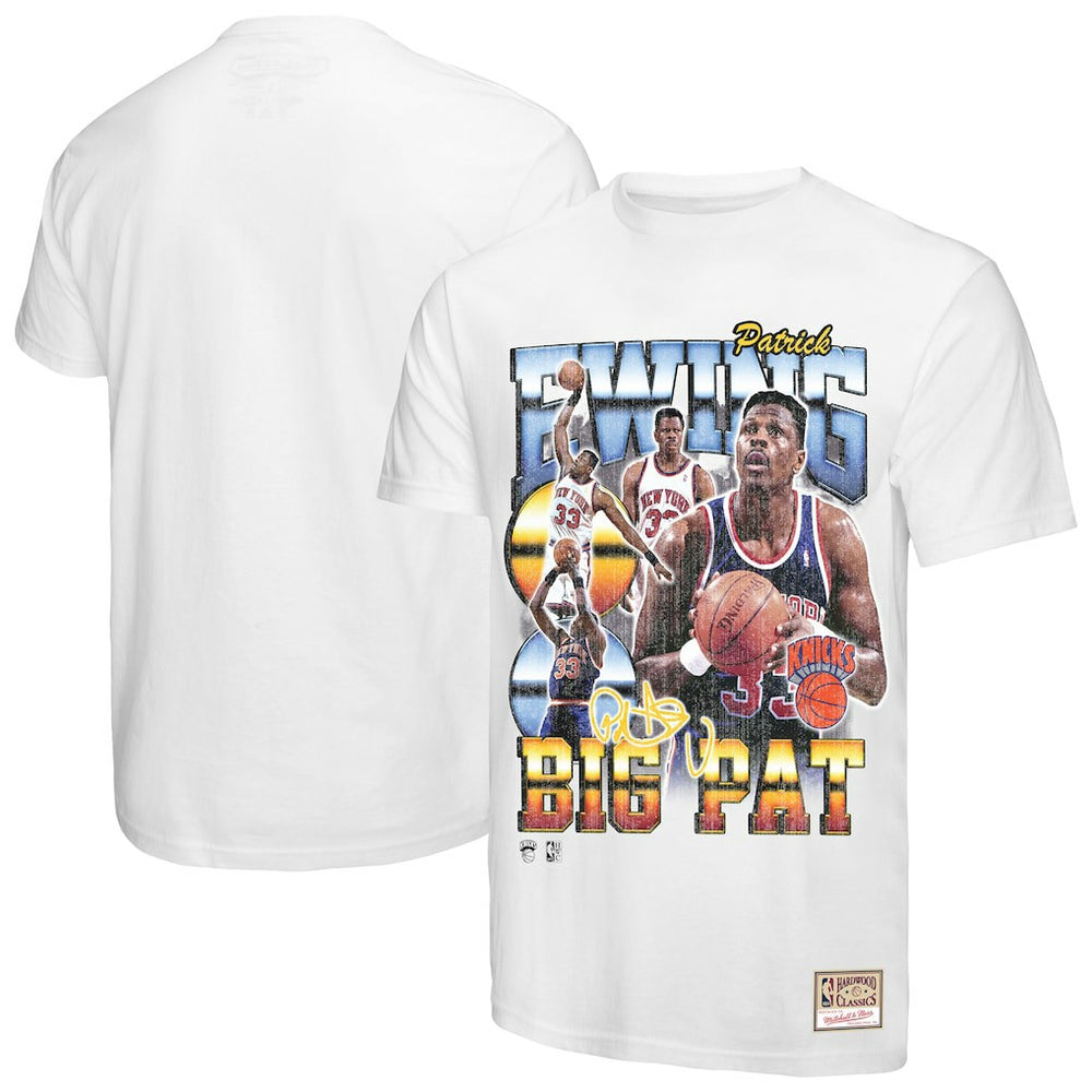 Patrick Ewing New York Knicks Hardwood Classics Commemorative Player Collage T-Shirt - White | Mitchell & Ness discount