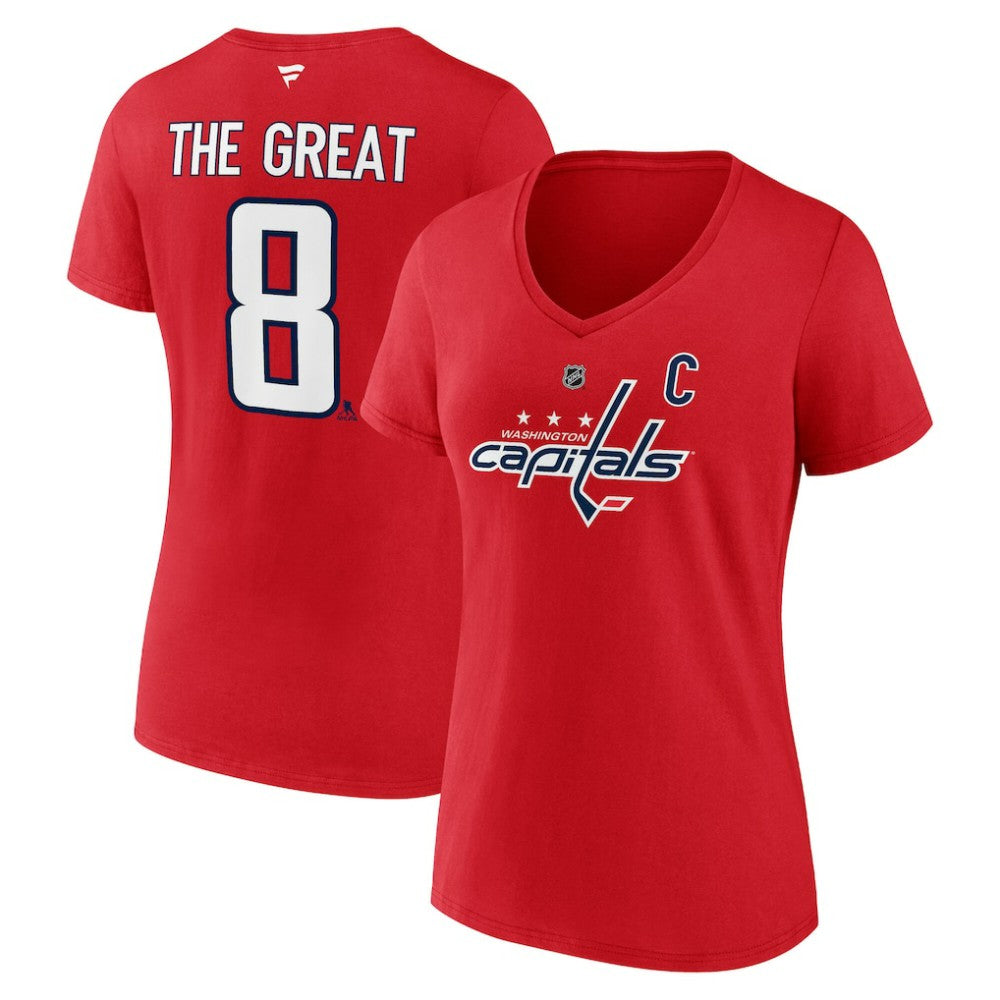 Alexander Ovechkin Washington Capitals Fanatics Women's NHL All-Time Leading Goal Scorer The Great 8 Name & Number V-Neck T-Shirt