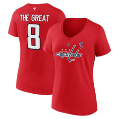 Alexander Ovechkin Washington Capitals Fanatics Women's NHL All-Time Leading Goal Scorer The Great 8 Name & Number V-Neck T-Shirt