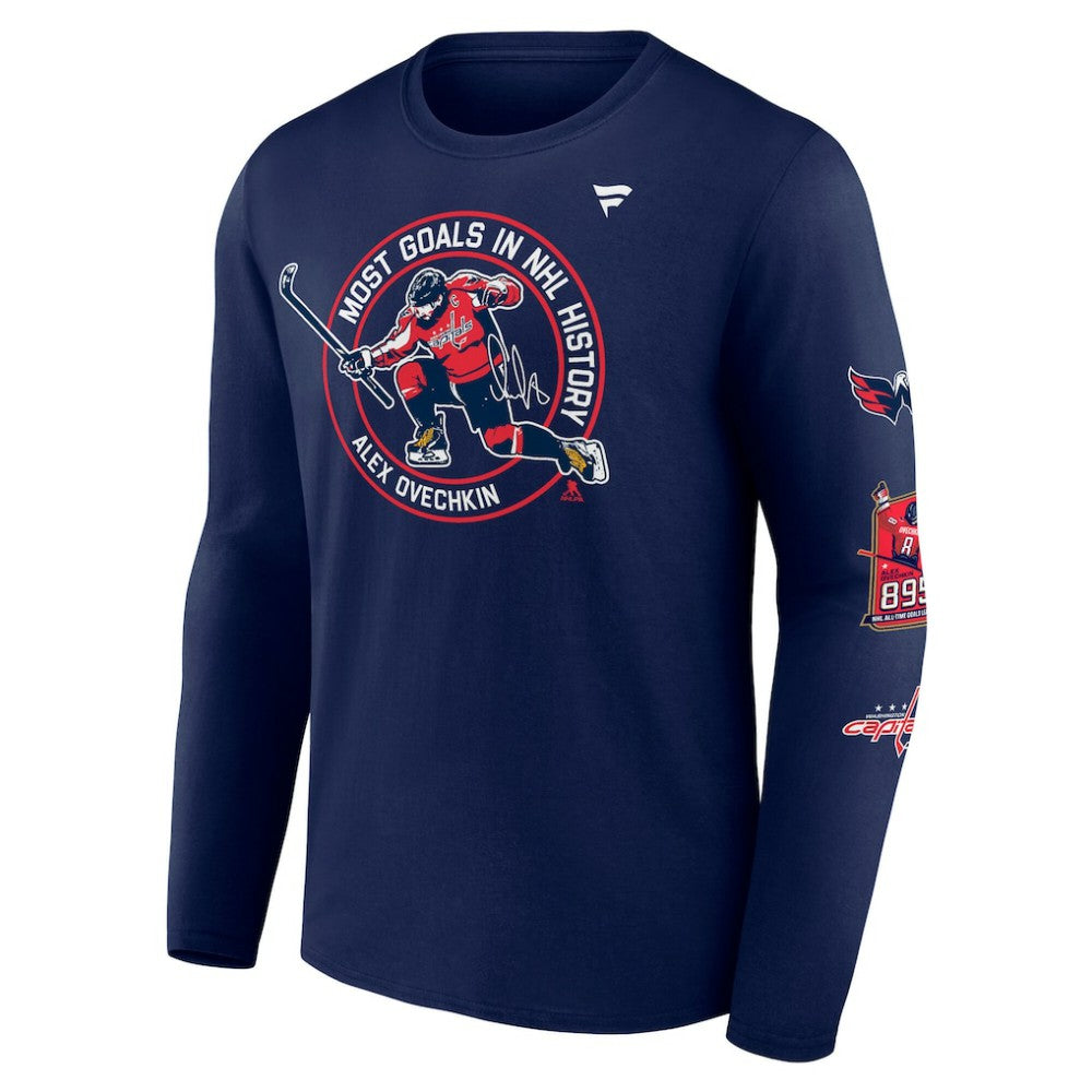 Alexander Ovechkin Washington Capitals Fanatics NHL All-Time Leading Goal Scorer Badges Long Sleeve T-Shirt