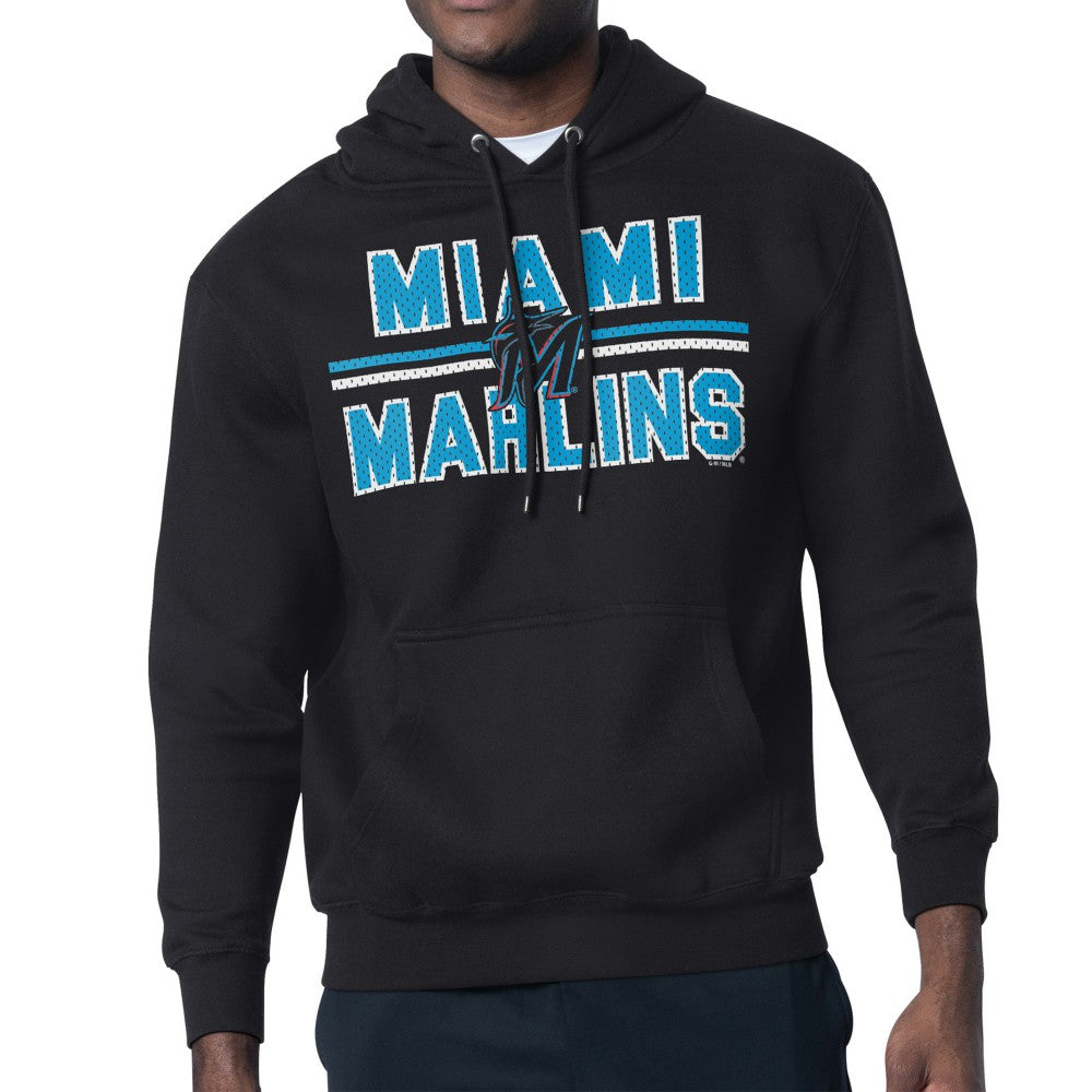 Miami Marlins Starter Team Mesh Print Graphic Pullover Hoodie - Black