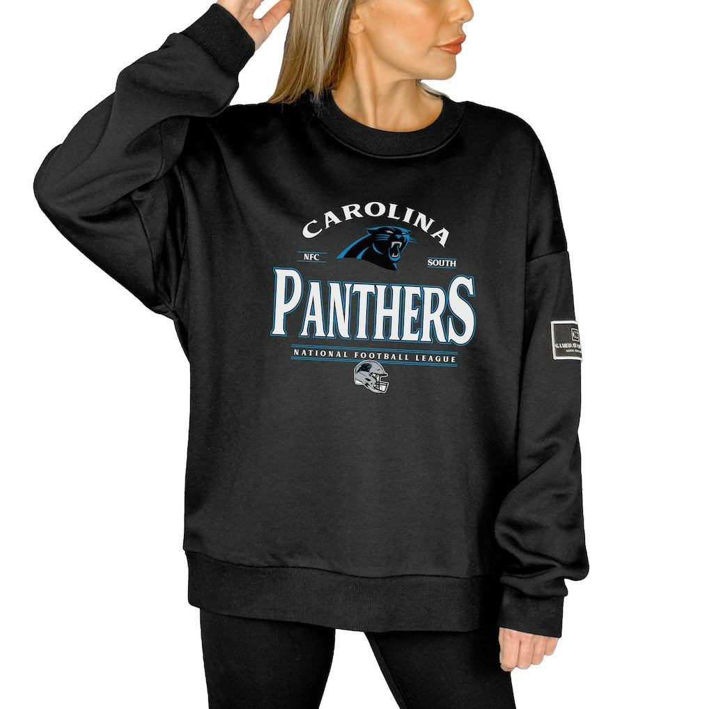 NFL Carolina Panthers Gameday Couture Women's Oversized Players Only Black Label Pullover Sweatshirt