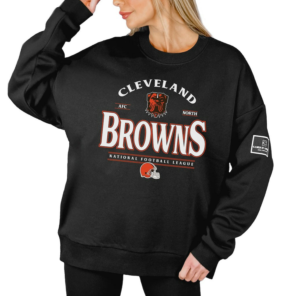 NFL Cleveland Browns Gameday Couture Women's Oversized Players Only Black Label Pullover Sweatshirt