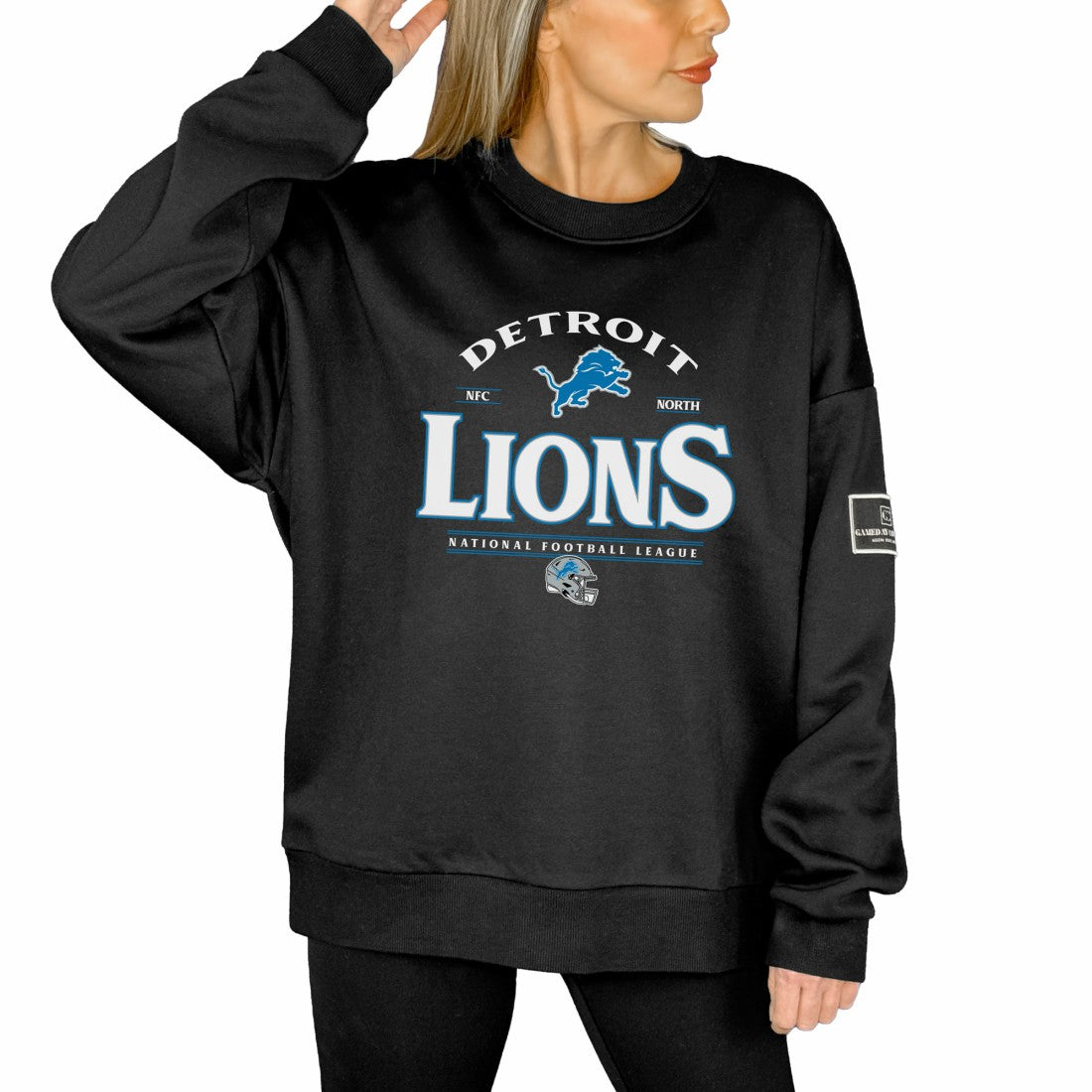 NFL Detroit Lions Gameday Couture Women's Oversized Players Only Black Label Pullover Sweatshirt