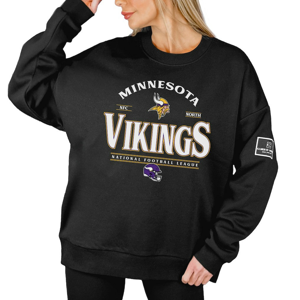 NFL Minnesota Vikings Gameday Couture Women's Oversized Players Only Black Label Pullover Sweatshirt