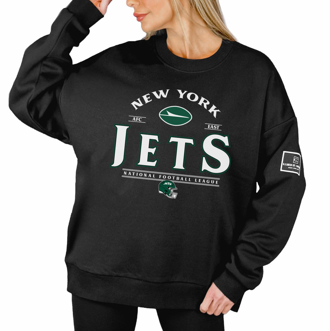 NFL New York Jets Gameday Couture Women's Oversized Players Only Black Label Pullover Sweatshirt