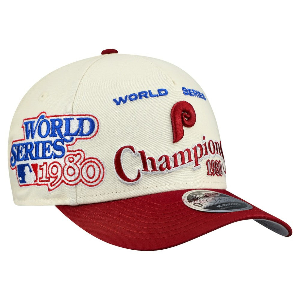 Philadelphia Phillies World Series 9FORTY M-Crown A-Frame Adjustable Hat - Cream/Red | New Era