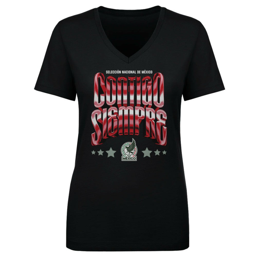 Mexico National Team 500 Level Women's Contigo Siempre Vintage V-Neck T-Shirt / Soccer On sale