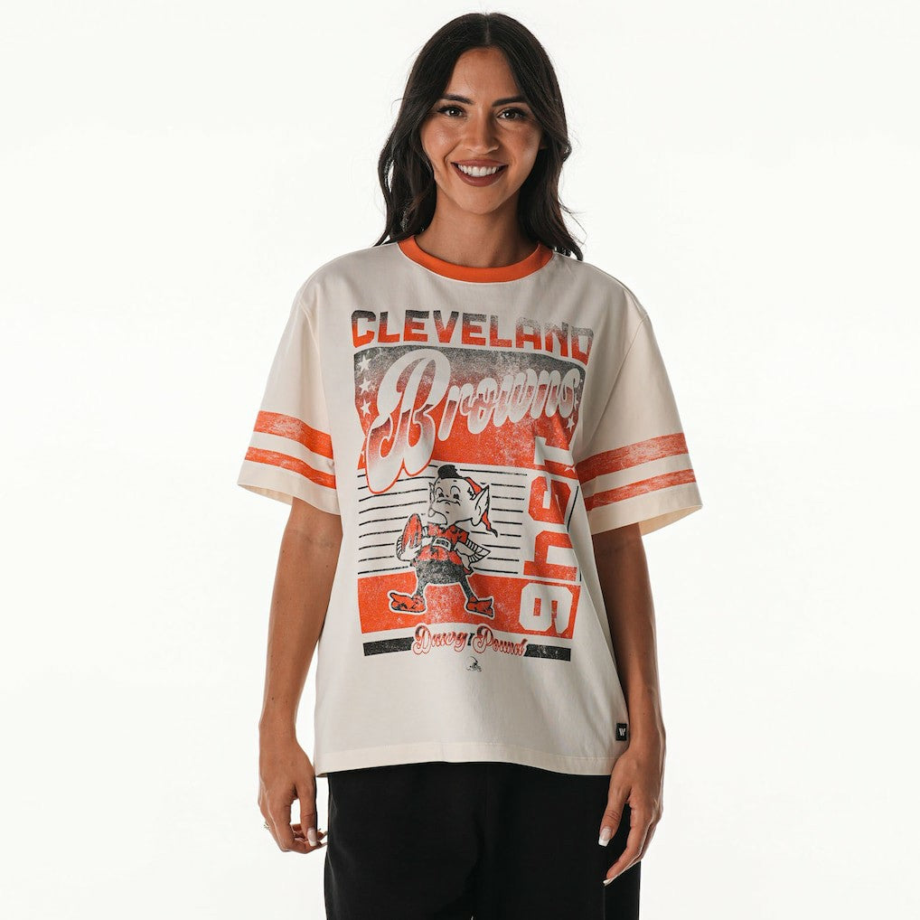 NFL Cleveland Browns The Wild Collective Women's Vintage Drop Shoulder Oversized Boyfriend T-Shirt