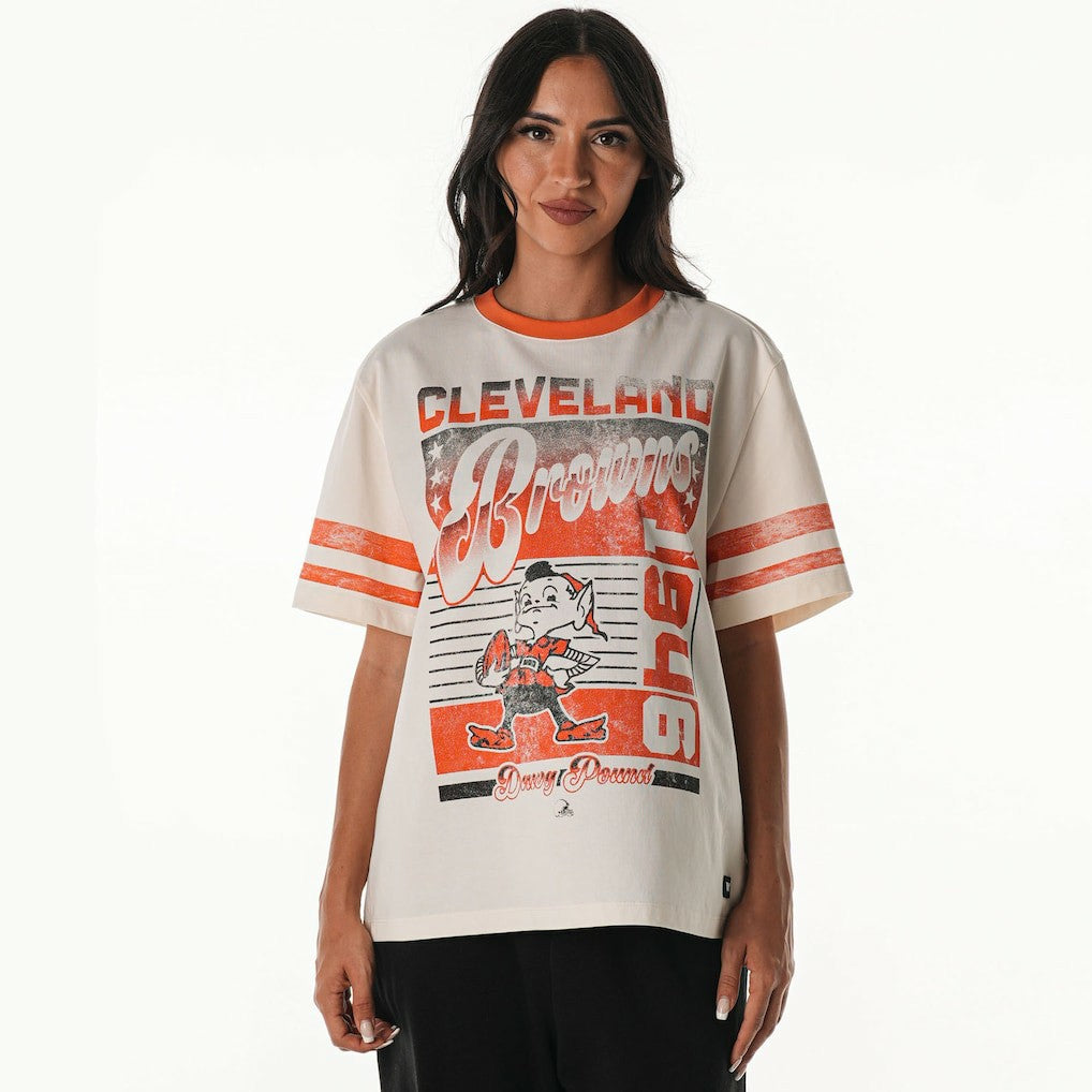 NFL Cleveland Browns The Wild Collective Women's Vintage Drop Shoulder Oversized Boyfriend T-Shirt