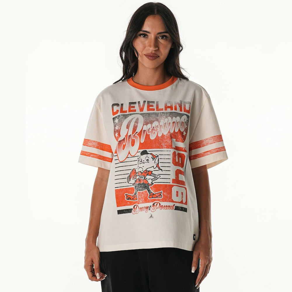 NFL Cleveland Browns The Wild Collective Women's Vintage Drop Shoulder Oversized Boyfriend T-Shirt