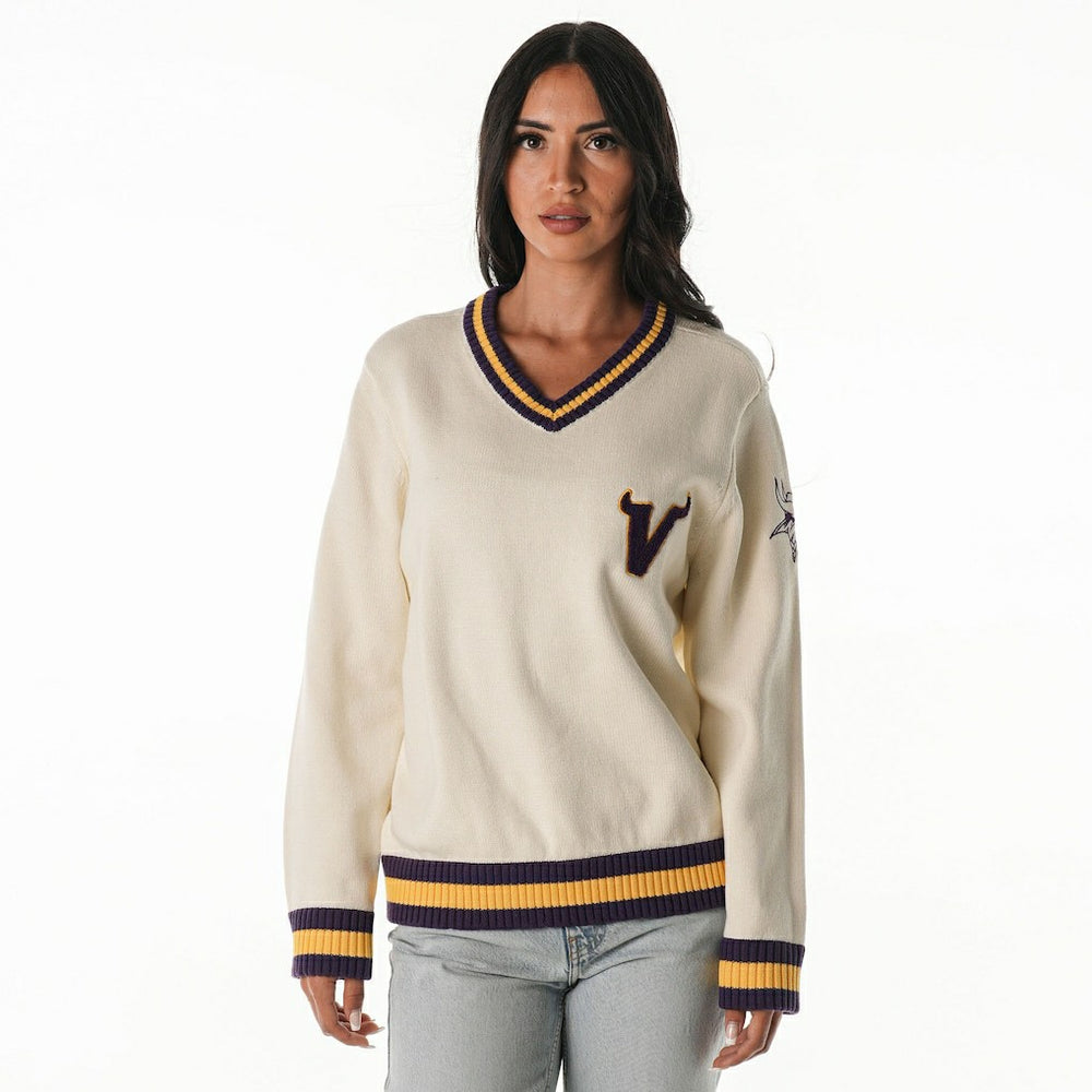 NFL Minnesota Vikings The Wild Collective Women's Jacquard V-Neck Sweater
