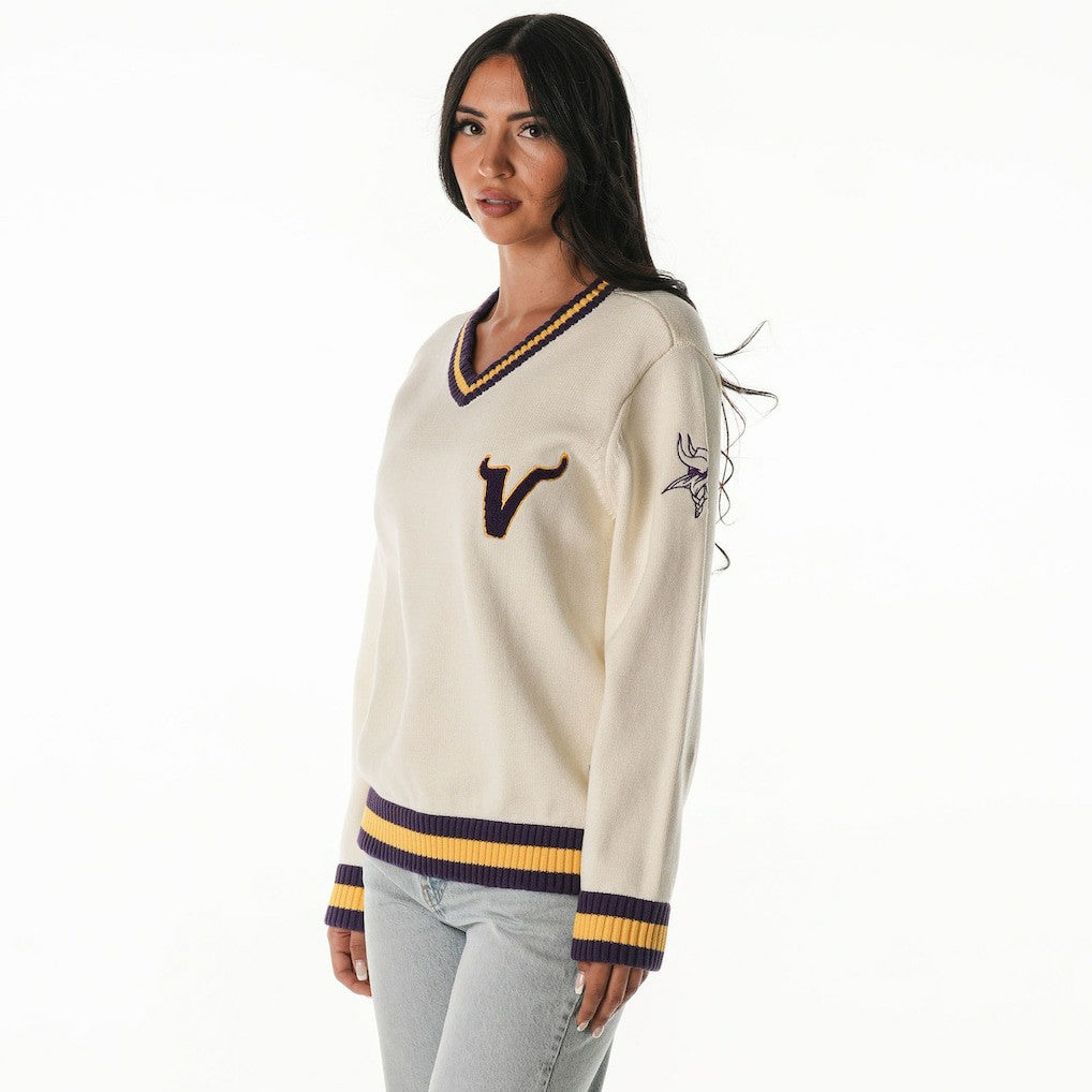 NFL Minnesota Vikings The Wild Collective Women's Jacquard V-Neck Sweater