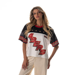 NFL San Francisco 49ers The Wild Collective Women's Boxy Cropped Mesh T-Shirt