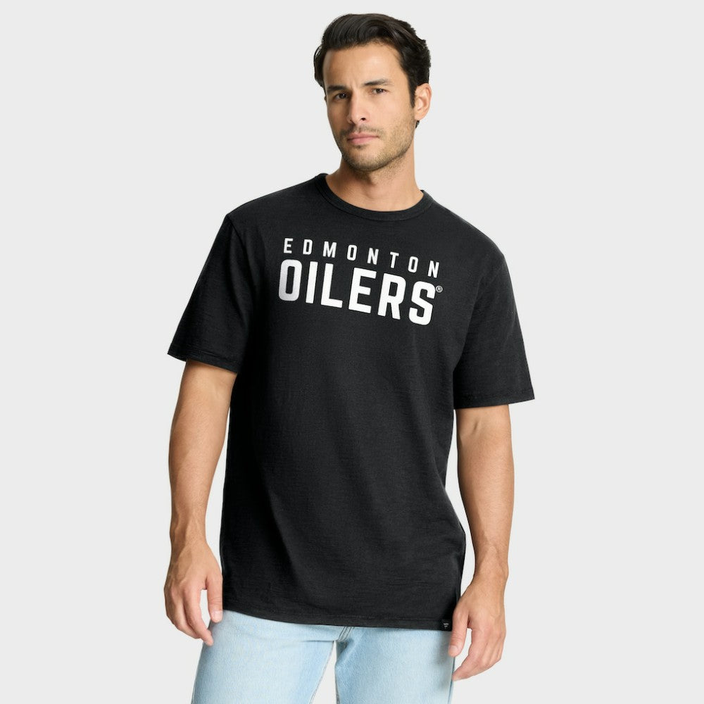 Edmonton Oilers Fanatics Play Distressed Wordmark Stadium Slub T-Shirt