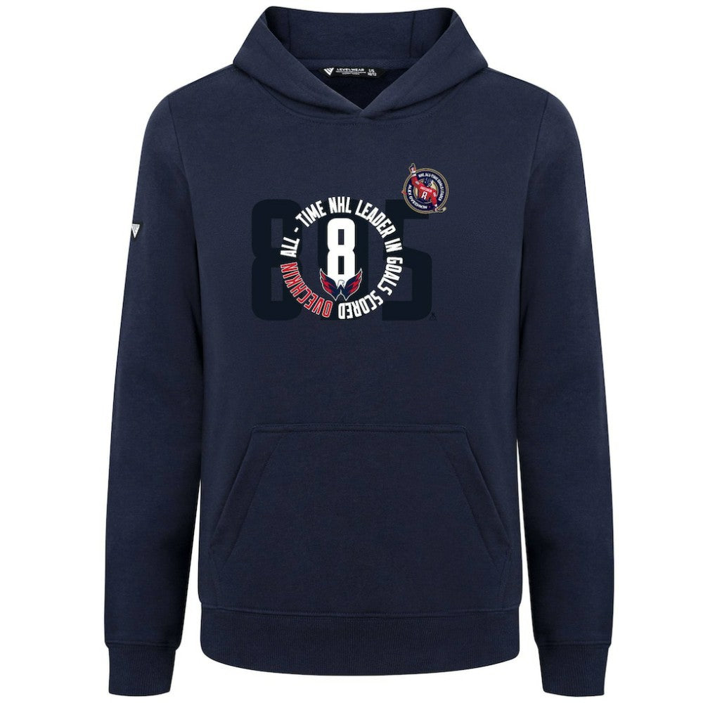 Alexander Ovechkin Washington Capitals Levelwear Youth NHL All-Time Leading Goal Scorer Milestone Name & Number Podium Pullover Hoodie