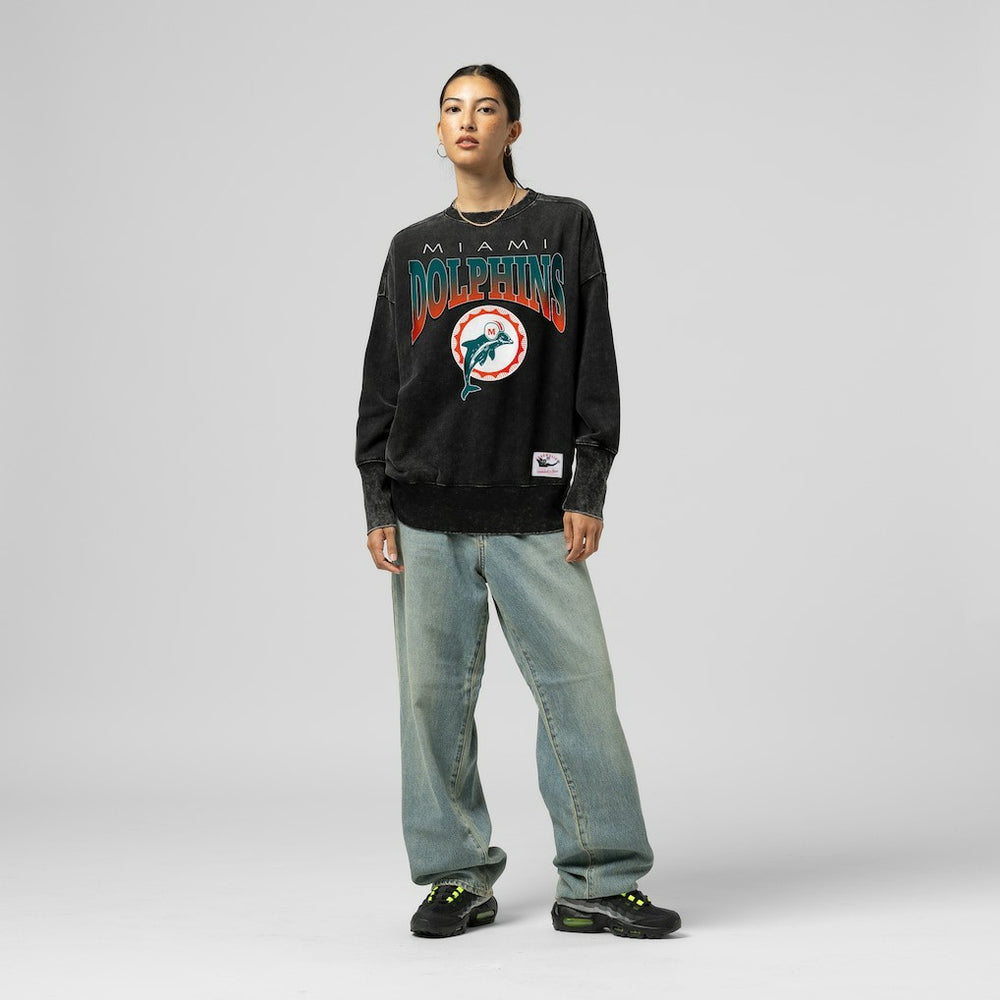 NFL Miami Dolphins Women's Delineate Mineral Wash Crewneck Sweatshirt