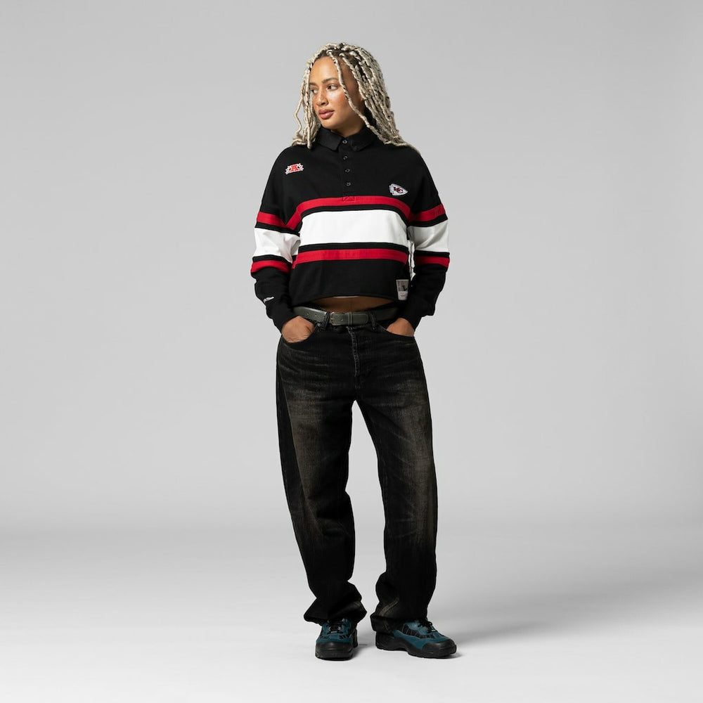 NFL Kansas City Chiefs Women's Cropped Long Sleeve Rugby Polo