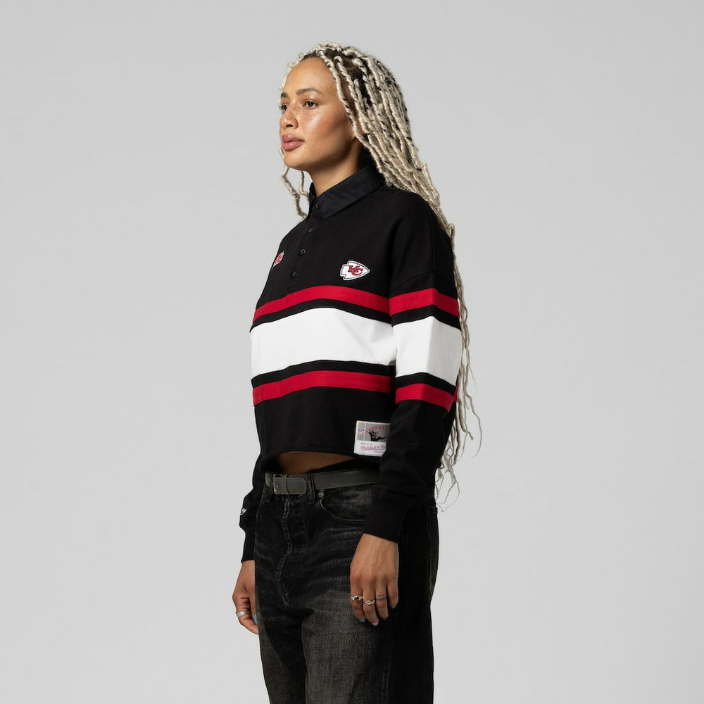 NFL Kansas City Chiefs Women's Cropped Long Sleeve Rugby Polo