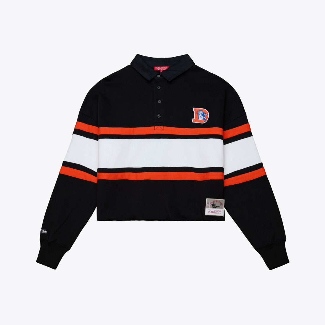 NFL Denver Broncos Women's Throwback Cropped Long Sleeve Rugby Polo