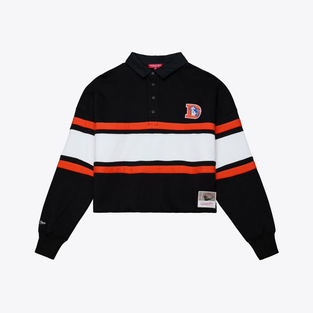 NFL Denver Broncos Women's Throwback Cropped Long Sleeve Rugby Polo