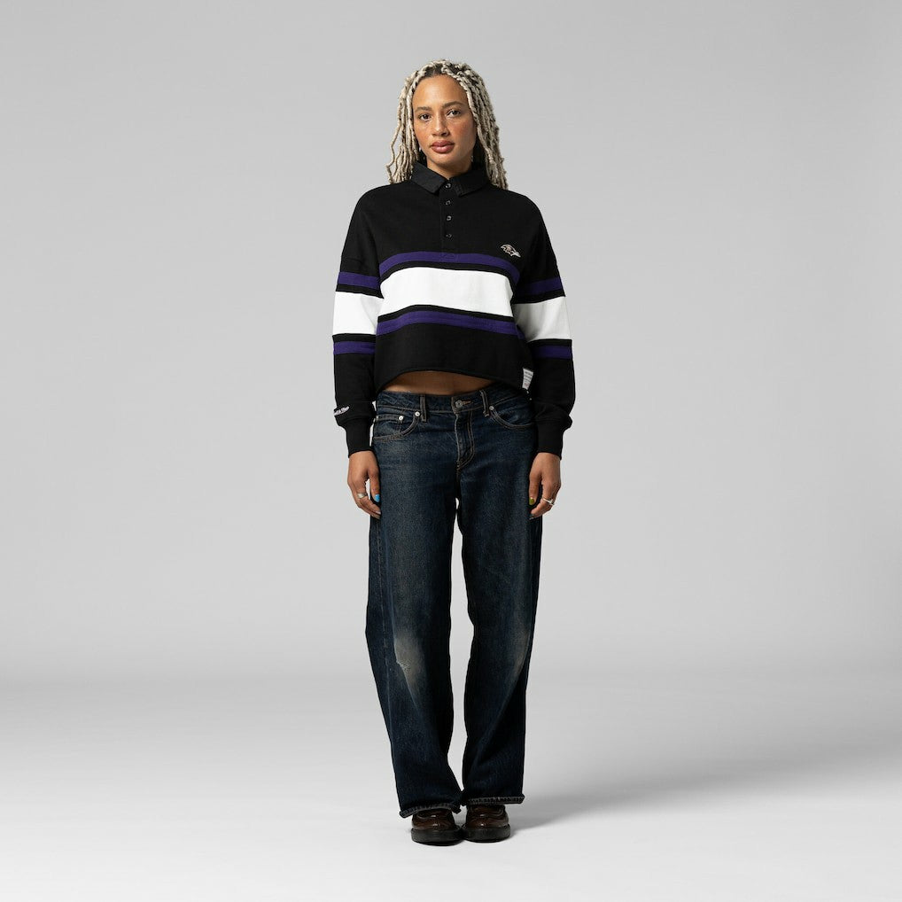 NFL Baltimore Ravens Women's Cropped Long Sleeve Rugby Polo